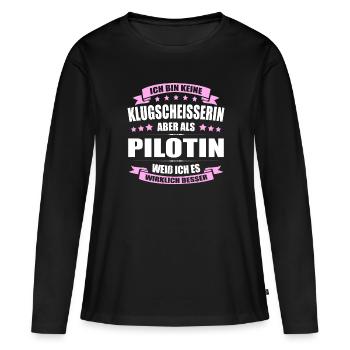Ich Bin Keine Klugscheisserin Pilotin Flugkapitän - Frauen Premium Bio Langarmshirt - Schwarz - Vorne - Julia (174cm)