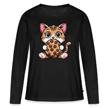Bengalkatze nascht Cookie Cartoon - Frauen Premium Bio Langarmshirt - Schwarz - Vorne - Julia (174cm)