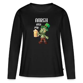 Pub irlandais Aargh Patricks Day - T-shirt manches longues Premium bio Femme - noir - Devant - Julia (174cm)