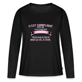 Preparatrice - T-shirt manches longues Premium bio Femme - noir - Devant - Julia (174cm)