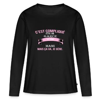 mami - T-shirt manches longues Premium bio Femme - noir - Devant - Julia (174cm)