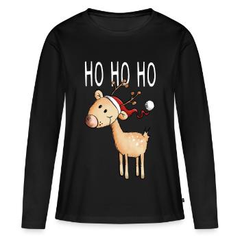 Ho Ho Ho kleines Rentier - Weihnachten - Comic - Frauen Premium Bio Langarmshirt - Schwarz - Vorne - Julia (174cm)