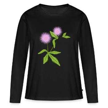 Plante de mimosa avec ses feuilles sensibles - T-shirt manches longues Premium bio Femme - noir - Devant - Julia (174cm)