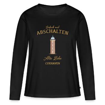 Cuxhaven Leuchtturm Alte Liebe, Mal Abschalten - Frauen Premium Bio Langarmshirt - Schwarz - Vorne - Julia (174cm)