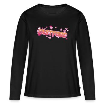 Restauration rapide avec des cœurs, j’adore la restauration rapide - T-shirt manches longues Premium bio Femme - noir - Devant - Julia (174cm)