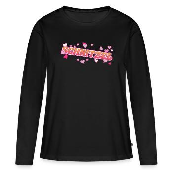 Escalope fraîche avec motif de cœurs roses - T-shirt manches longues Premium bio Femme - noir - Devant - Julia (174cm)