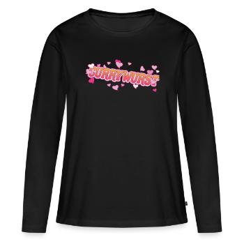 Currywurst cool avec motif de cœurs roses - T-shirt manches longues Premium bio Femme - noir - Devant - Julia (174cm)