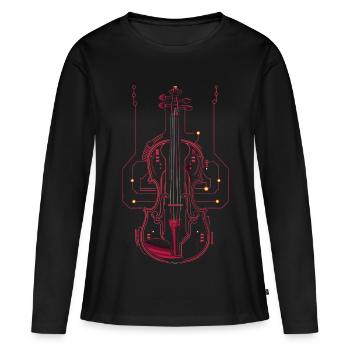 Dessin de violon - T-shirt manches longues Premium bio Femme - noir - Devant - Julia (174cm)