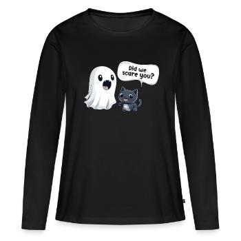 Vous avons-nous fait peur ? - Halloween - Fantôme - T-shirt manches longues Premium bio Femme - noir - Devant - Julia (174cm)