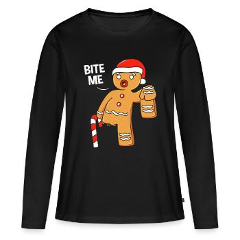 Bonhomme en pain d'épice de Noël Lebkuchen en pain d'épice - T-shirt manches longues Premium bio Femme - noir - Devant - Julia (174cm)