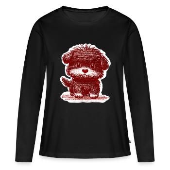 Chiot flou (Rouge) - T-shirt manches longues Premium bio Femme - noir - Devant - Julia (174cm)