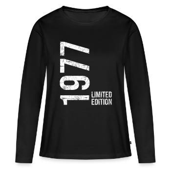 49e anniversaire Homme Femme 49 ans 1977 Anniversaire - T-shirt manches longues Premium bio Femme - noir - Devant - Julia (174cm)