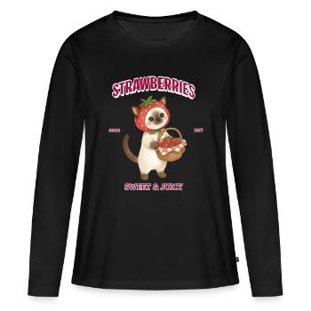Chat à la fraise sucré et juteux - T-shirt manches longues Premium bio Femme - noir - Devant - Julia (174cm)