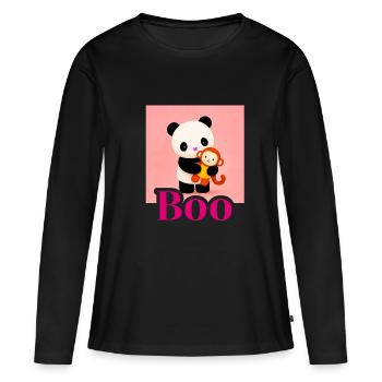 Panda de Kawaii avec Monkey Boo - T-shirt manches longues Premium bio Femme - noir - Devant - Julia (174cm)