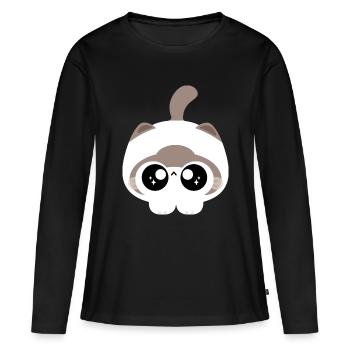 Chat Kawaii aux yeux étoilés - T-shirt manches longues Premium bio Femme - noir - Devant - Julia (174cm)