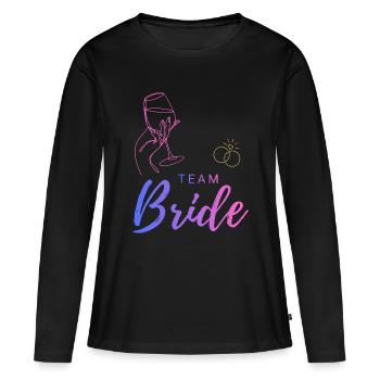 Verre à vin et bagues de l’équipe de la mariée - T-shirt manches longues Premium bio Femme - noir - Devant - Julia (174cm)