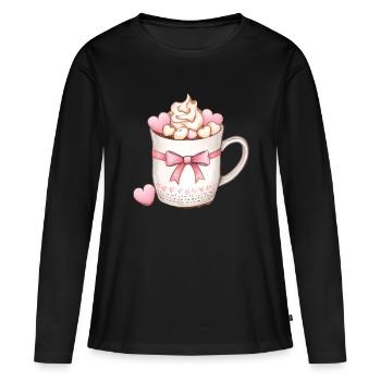 Herzcreme-Tasse - Frauen Premium Bio Langarmshirt - Schwarz - Vorne - Julia (174cm)