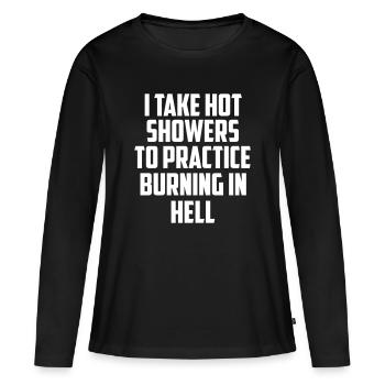 Je prends des douches citation drôle - T-shirt manches longues Premium bio Femme - noir - Devant - Julia (174cm)