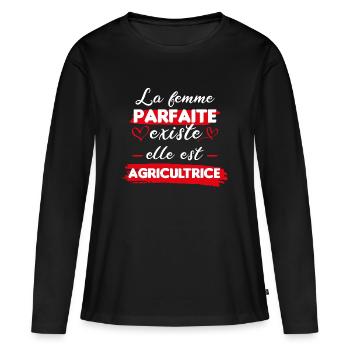 cadeau sympa femme agricultrice parfaite - T-shirt manches longues Premium bio Femme - noir - Devant - Julia (174cm)