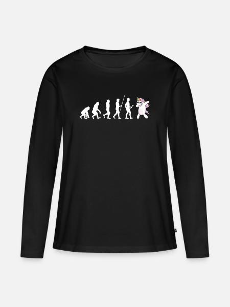 Einhorn Evolution - Frauen Premium Bio Langarmshirt - Schwarz