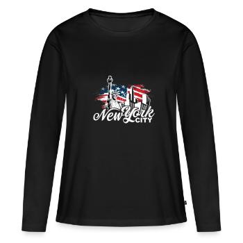 New York - T-shirt manches longues Premium bio Femme - noir - Devant - Julia (174cm)