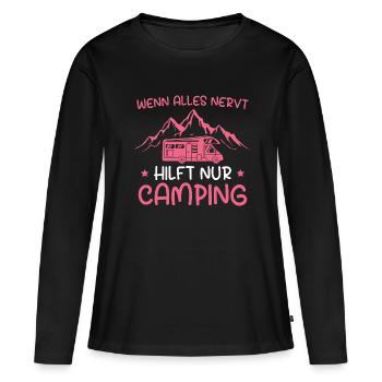 Camping Wohnmobil Campen Natur Camperin - Frauen Premium Bio Langarmshirt - Schwarz - Vorne - Julia (174cm)