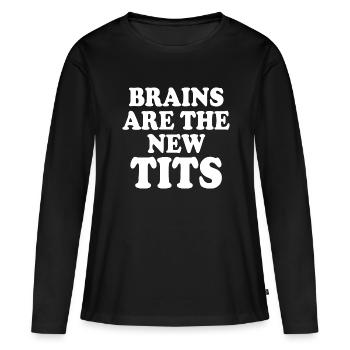 brains are the new tits - T-shirt manches longues Premium bio Femme - noir - Devant - Julia (174cm)