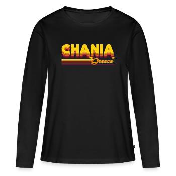 Chania: design rétro méditerranéen - T-shirt manches longues Premium bio Femme - noir - Devant - Julia (174cm)