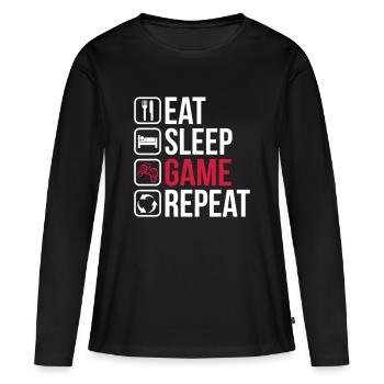 Mangez Sleep Game Repeat - T-shirt manches longues Premium bio Femme - noir - Devant - Julia (174cm)