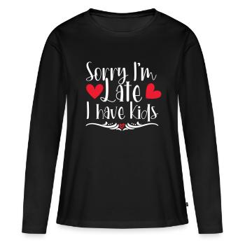désolé je suis l’emplacement j’ai des enfants - T-shirt manches longues Premium bio Femme - noir - Devant - Julia (174cm)