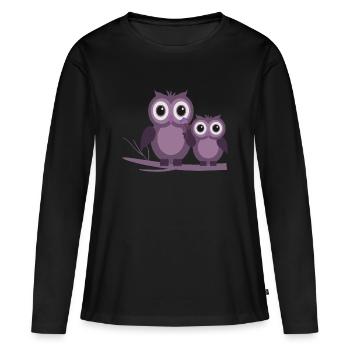 deux hiboux prune pourpre lilas - T-shirt manches longues Premium bio Femme - noir - Devant - Julia (174cm)