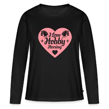 J’aime Hobby Horsing - Coeur - Hobby - T-shirt manches longues Premium bio Femme - noir - Devant - Julia (174cm)