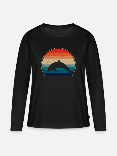 Delfin Delfine retro - Frauen Premium Bio Langarmshirt - Schwarz