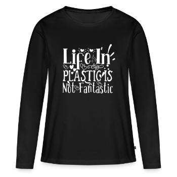 Plastique Protection de l’environnement - T-shirt manches longues Premium bio Femme - noir - Devant - Julia (174cm)