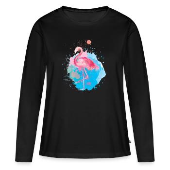 Flamant rose rose - T-shirt manches longues Premium bio Femme - noir - Devant - Julia (174cm)