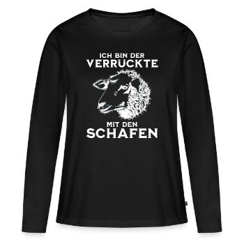 Schaf Schafhalter - der verrückte mit den Schafen - Frauen Premium Bio Langarmshirt - Schwarz - Vorne - Julia (174cm)