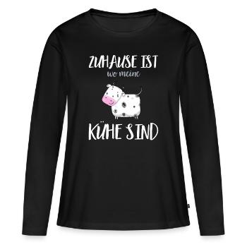 Kuh Geschenk - Zuhause ist wo meine Kühe sind - Frauen Premium Bio Langarmshirt - Schwarz - Vorne - Julia (174cm)