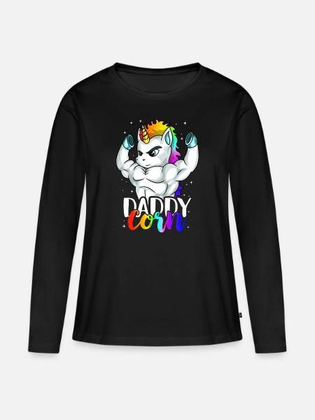 Daddycorn Unicorn Dad Daddy Man Unique Family - Premium økologisk langermet T-skjorte for kvinner - svart