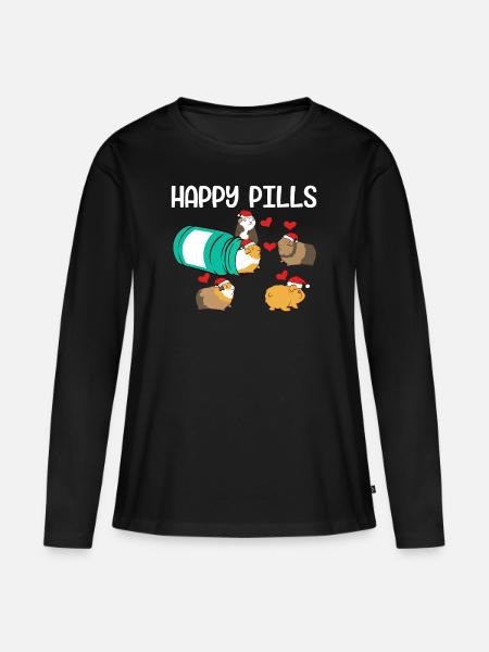 Funny guinea pig Happy Pills pet - Women's Premium Organic Long Sleeve Shirt - black