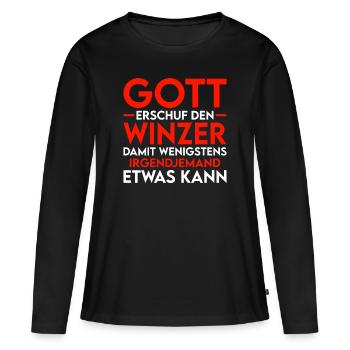 Winzer - Gott erschuf den Winzer - Frauen Premium Bio Langarmshirt - Schwarz - Vorne - Julia (174cm)