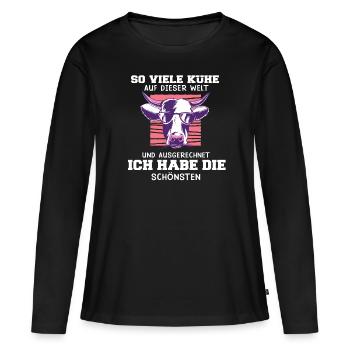 Kuh Kuhbesitzer - So viele Kühe auf dieser Welt - Frauen Premium Bio Langarmshirt - Schwarz - Vorne - Julia (174cm)