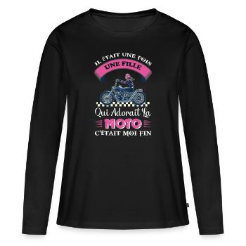 il était une fois une fille qui adorait la moto - T-shirt manches longues Premium bio Femme - noir - Devant - Julia (174cm)