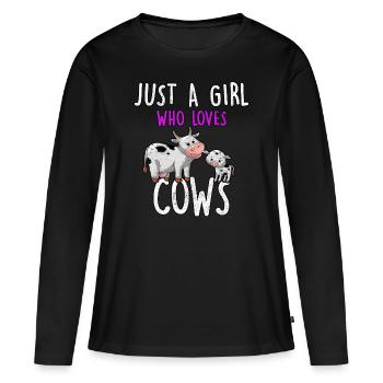 Just a Girl who love Cows lustiger Spruch - Frauen Premium Bio Langarmshirt - Schwarz - Vorne - Julia (174cm)