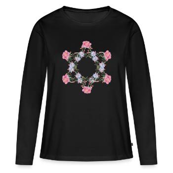 Fleurs de l'étoile de David juive - T-shirt manches longues Premium bio Femme - noir - Devant - Julia (174cm)