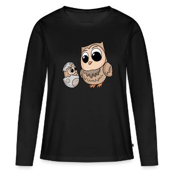 Eule mit Baby Eule - Frauen Premium Bio Langarmshirt - Schwarz - Vorne - Julia (174cm)