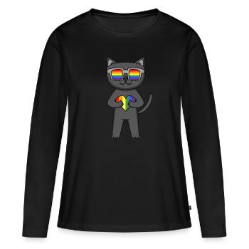 Chat LGBT Bombay Rainbow - T-shirt manches longues Premium bio Femme - noir - Devant - Julia (174cm)