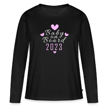 Bébé à bord grossesse enceinte 2023 - T-shirt manches longues Premium bio Femme - noir - Devant - Julia (174cm)