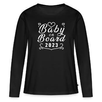 Bébé à bord grossesse enceinte 2023 - T-shirt manches longues Premium bio Femme - noir - Devant - Julia (174cm)