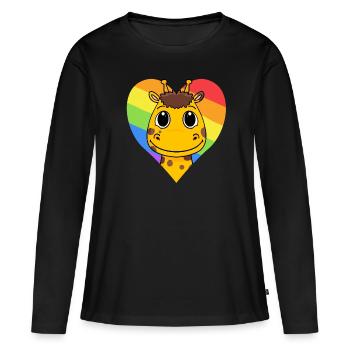 Giraffe LGBT Regenbogen Farben - Frauen Premium Bio Langarmshirt - Schwarz - Vorne - Julia (174cm)