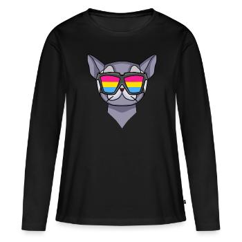 Pansexual British Shorthair - Chat avec lunettes - T-shirt manches longues Premium bio Femme - noir - Devant - Julia (174cm)